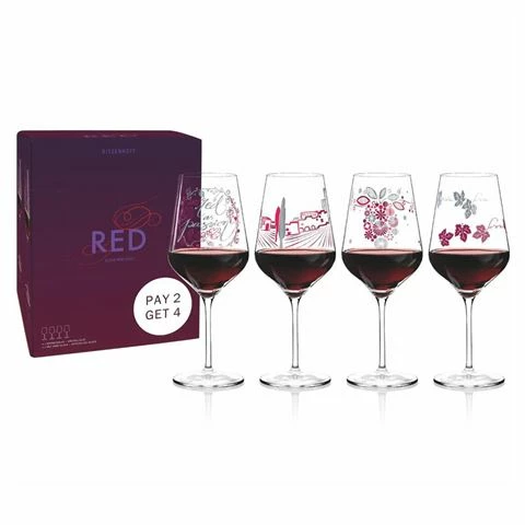 Ritzenhoff - Red Design Wine Glass Series 4pce 583ml 1 Ritzenhoff - Red Design Wine Glass Series 4pce 583ml
